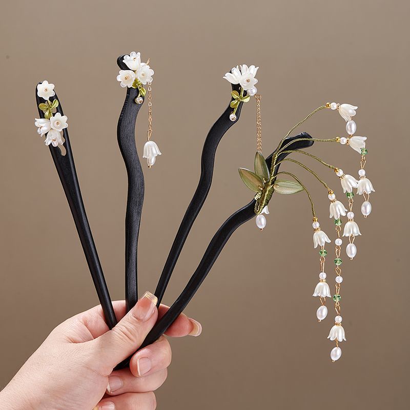 Vintage Jewelry Collection - Wooden Flower Hairpin Vintage Convallaria Majalis