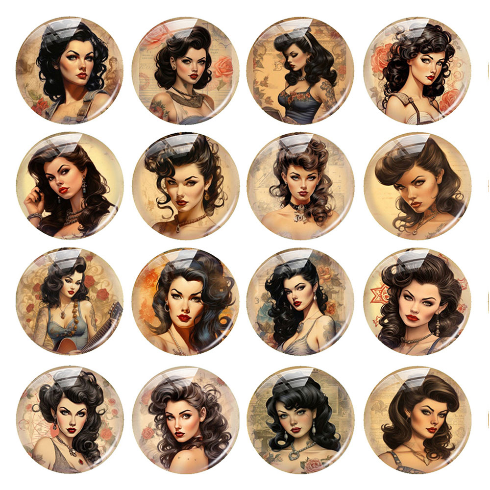 Vintage Jewelry Collection - Random Mixed Round/Oval/Square Vintage Tattooed Lady