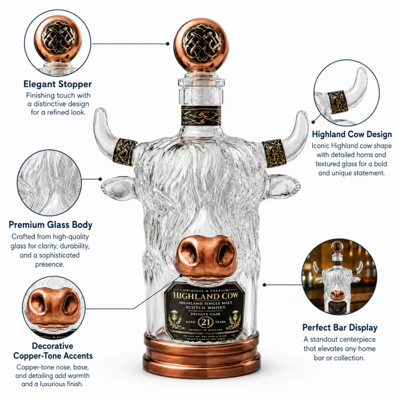 Novelty Highland Cow Glass Whi - огляд і ціна Vintage Collectible Liquor Bottles